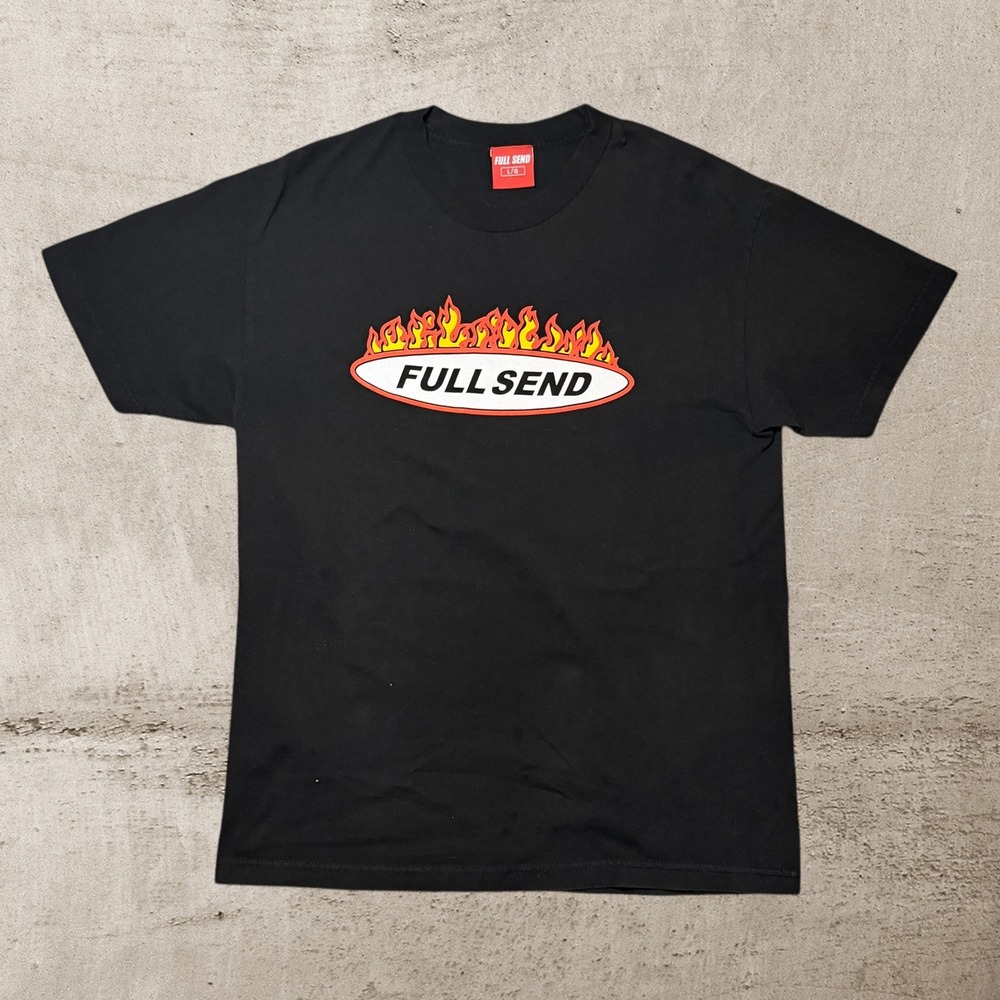Full‎ Send T-Shirt Mens Large Black Big Logo Graphic Flames Nelk Boys Tee